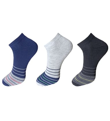 3-Pair Set Unisex Casual Cotton Striped Ankle Length Socks (Multicolor)