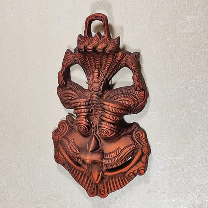 DreamKraft Wall Hanging Metal Face Mask Nazar Battu Evil Eye Protector, Wall Mounted Nazar Suraksha Kawach, Evil Eye Hanging for Home & Office Entrance (Copper - 16.5 x 3 x 9.5 cm)