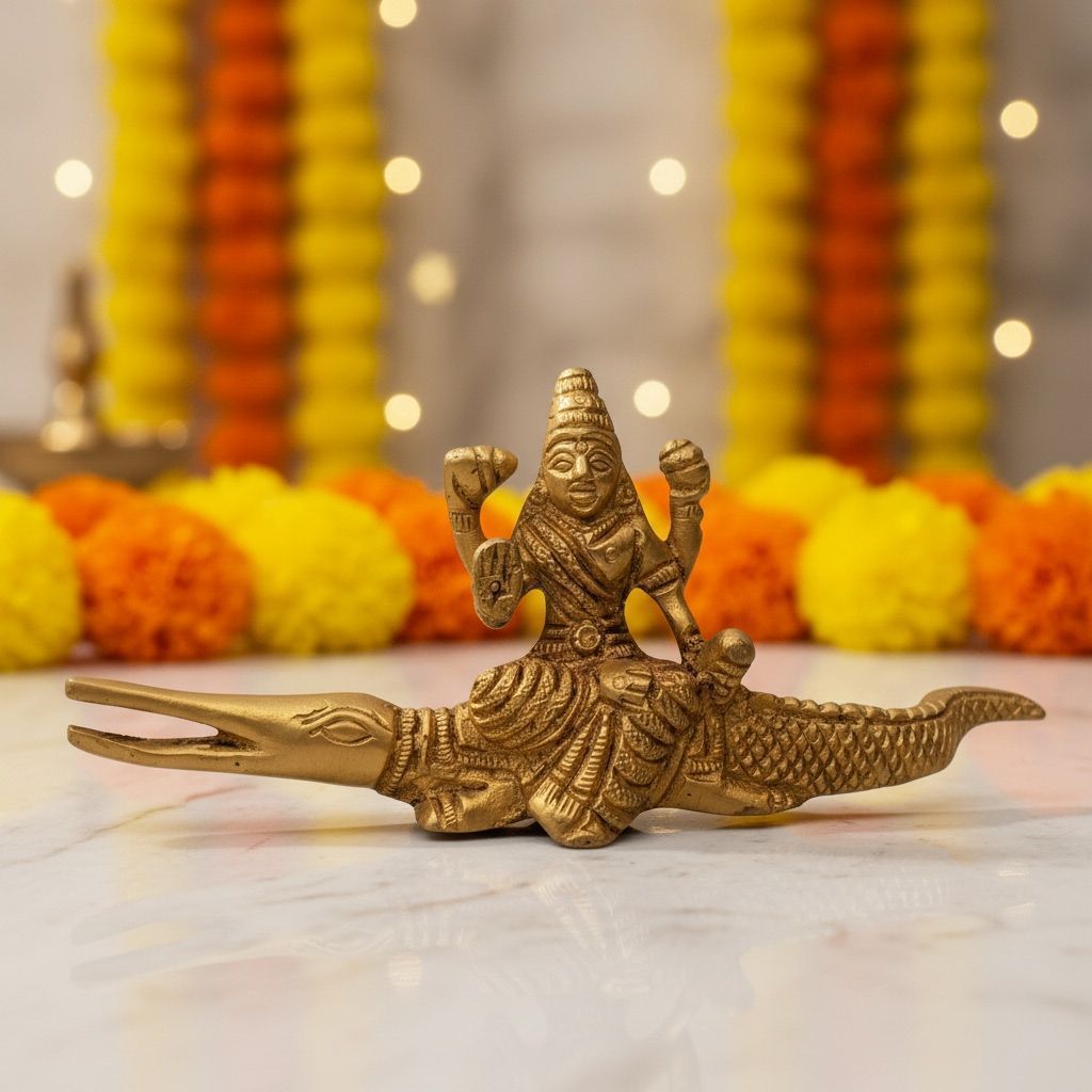 Brass Ganga Ji Sitting On Crocodile Idol | River Goddess Decor, Height : 2.5 Inch (BSMAS814 A)