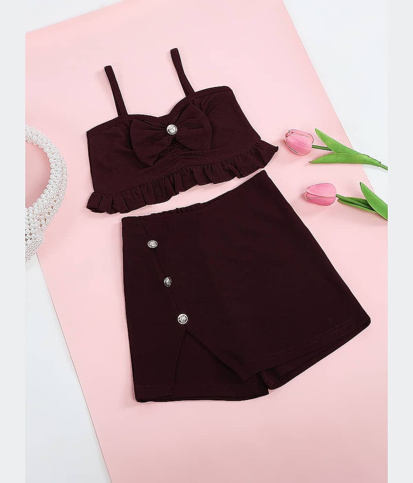 Addyvero Pack of 1 Girls Polyester Top With Shorts ( Maroon )