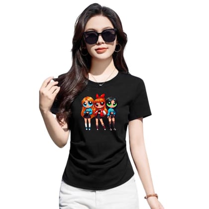 Graphic T-Shirt, Black Cotton Top, Casual Short Sleeve for Girls (Color-Black, Size-12 - 13 Years)