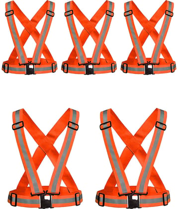 Laxmi Polyester High Visibility Safety Reflective Vest Belt Jacket(Pack 5) Orange Safety Jacket