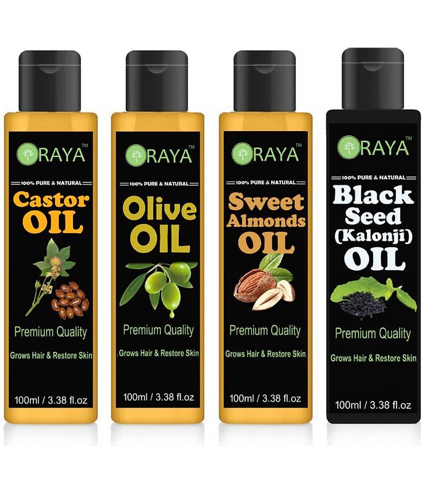 ORAYA 100% Pure & Natural Castor+Olive+Almond+ ( Kalonji) Hair Oil- 400 ml Pack of 4