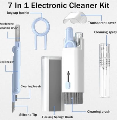 7 in 1 Electronic Cleaner kit, Cleaning Kit for Monitor Keyboard AirPods, Screen Dust Brush Including Soft Sweep, Swipe, AirPods Cleaner Pen, Key Puller and Spray Bottle