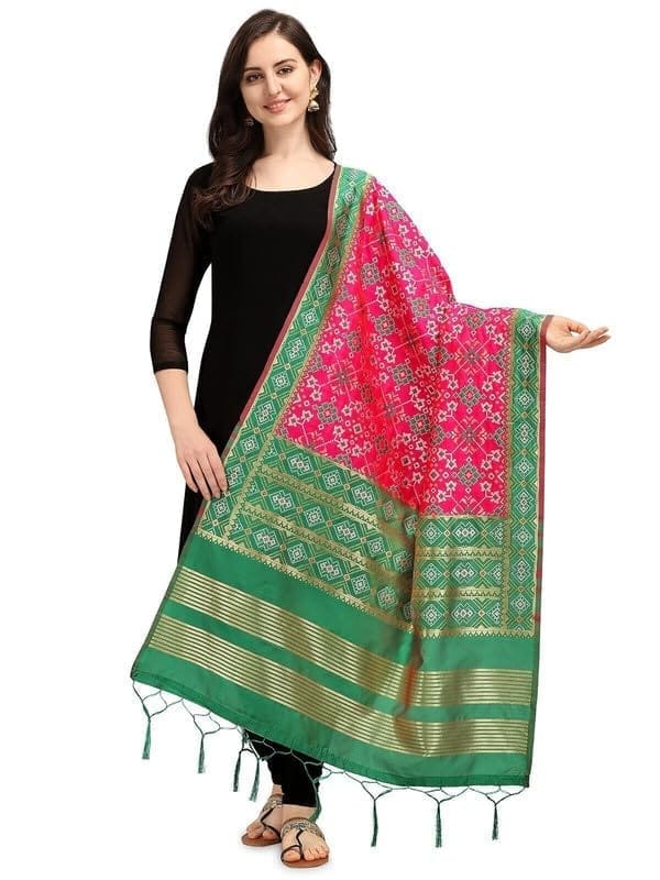 Women's Silk Pure weaving Work Duppatta (Pink, Leangth: 2-2.3 Mtrs)-PID44886