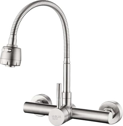 304 Bathroom Sink Taps Kitchen Faucet Wall Mounted Kitchen Sink Mixer Tap Rotate Kitchen Faucet Stainless Steel Brushed Hot & Cold Mixer Water Tap Silver
