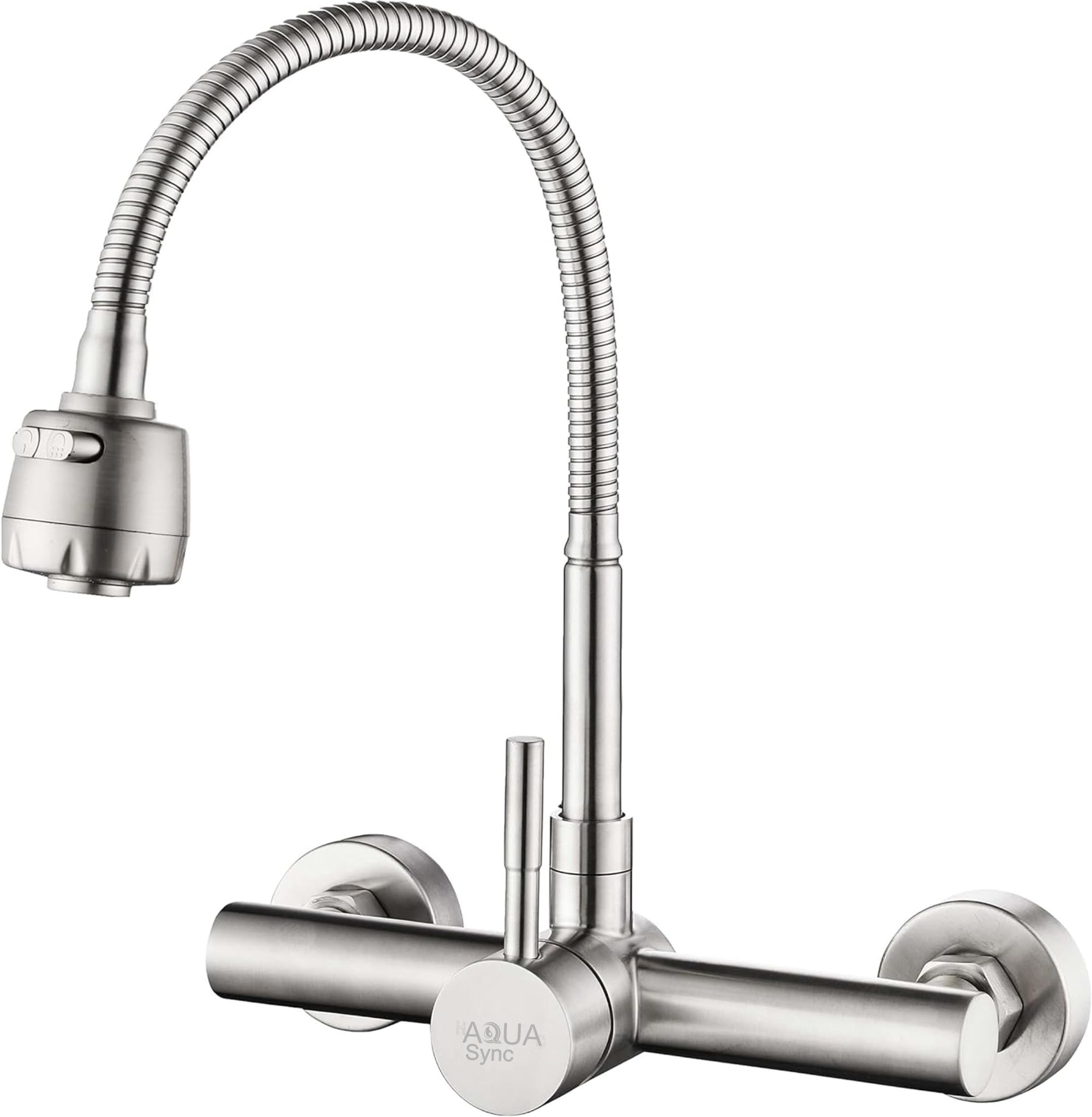 304 Bathroom Sink Taps Kitchen Faucet Wall Mounted Kitchen Sink Mixer Tap Rotate Kitchen Faucet Stainless Steel Brushed Hot & Cold Mixer Water Tap Silver