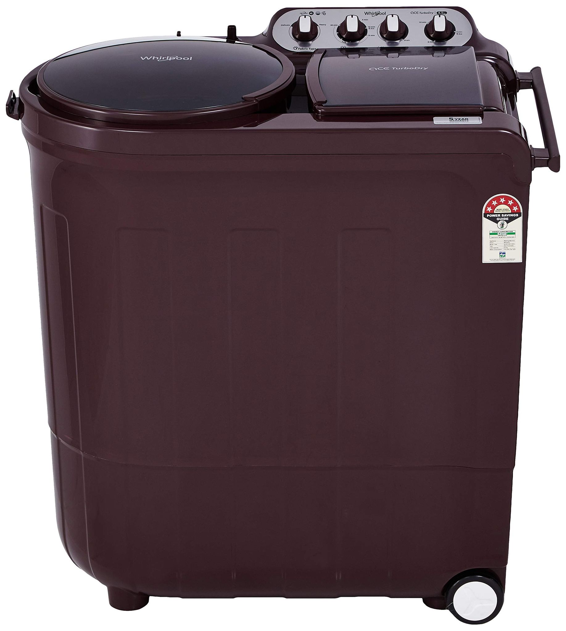 Whirlpool 8.5 Kg 5 Star Semi-Automatic Top Loading Washing Machine (ACE 8.5 TURBO DRY, Wine Dazzle) Whirlpool 8.5 Kg 5 Star Semi-Automatic Top Loading Washing Machine (ACE 8.5 TURBO DRY, Wine Dazzle) - Wine Dazzle / 8.5 Kg
