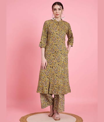 Vbuyz Rayon Printed Kurti With Palazzo Women's Stitched Salwar Suit - Green ( Pack of 1 )