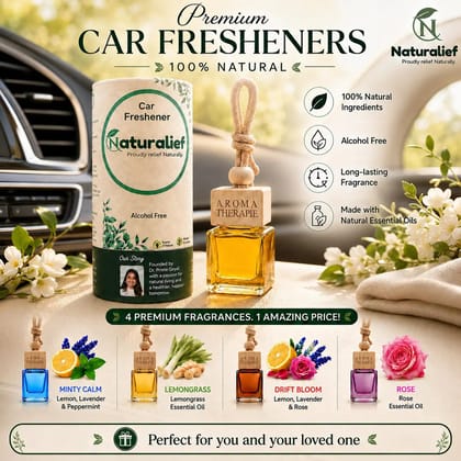 Naturalief Car Freshener Combo Pack of 4 – Natural Essential Oil Fragrances