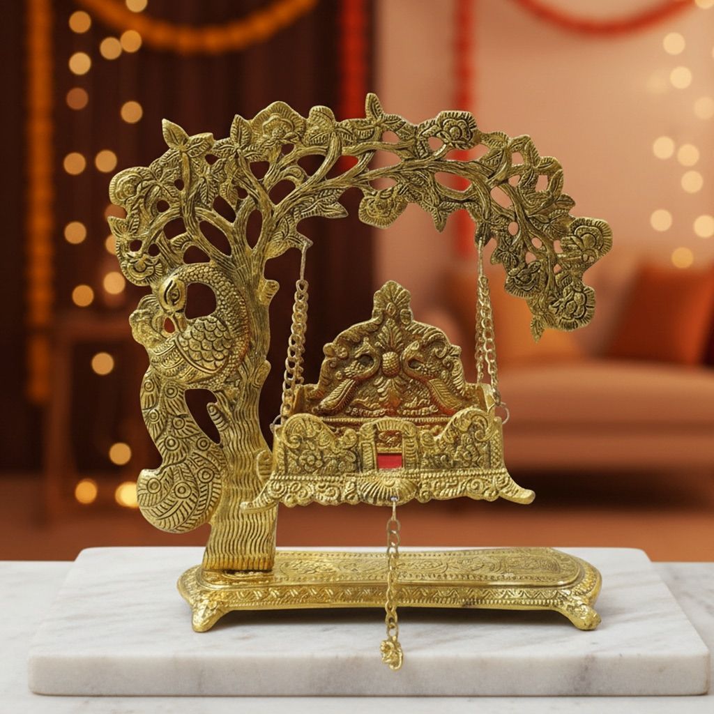 Aluminium Tree Jhula Statue | Designer Home Decoration, Height : 10.5 Inch (ASMAS426 O)