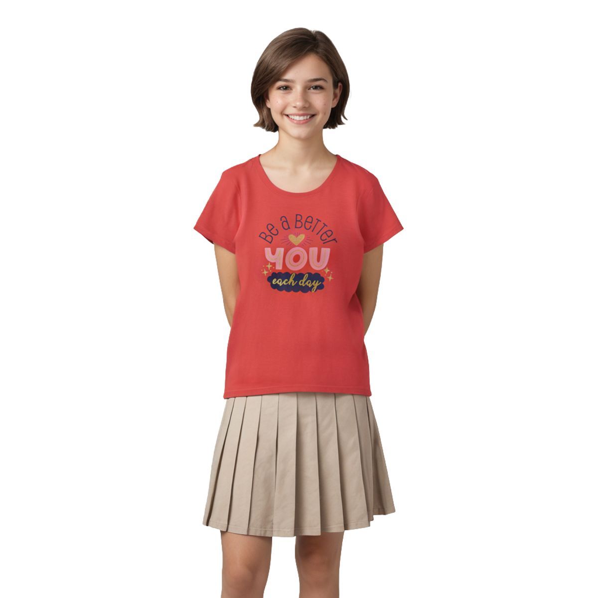 Girls T shirt Cotton Hibiscus Red Be a Better