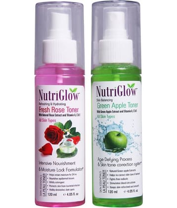 Nutriglow Fresh Rose Toner & Green Apple TonerFor Anti-Tan For All Skin Type Each 120mL (Pack of 2)