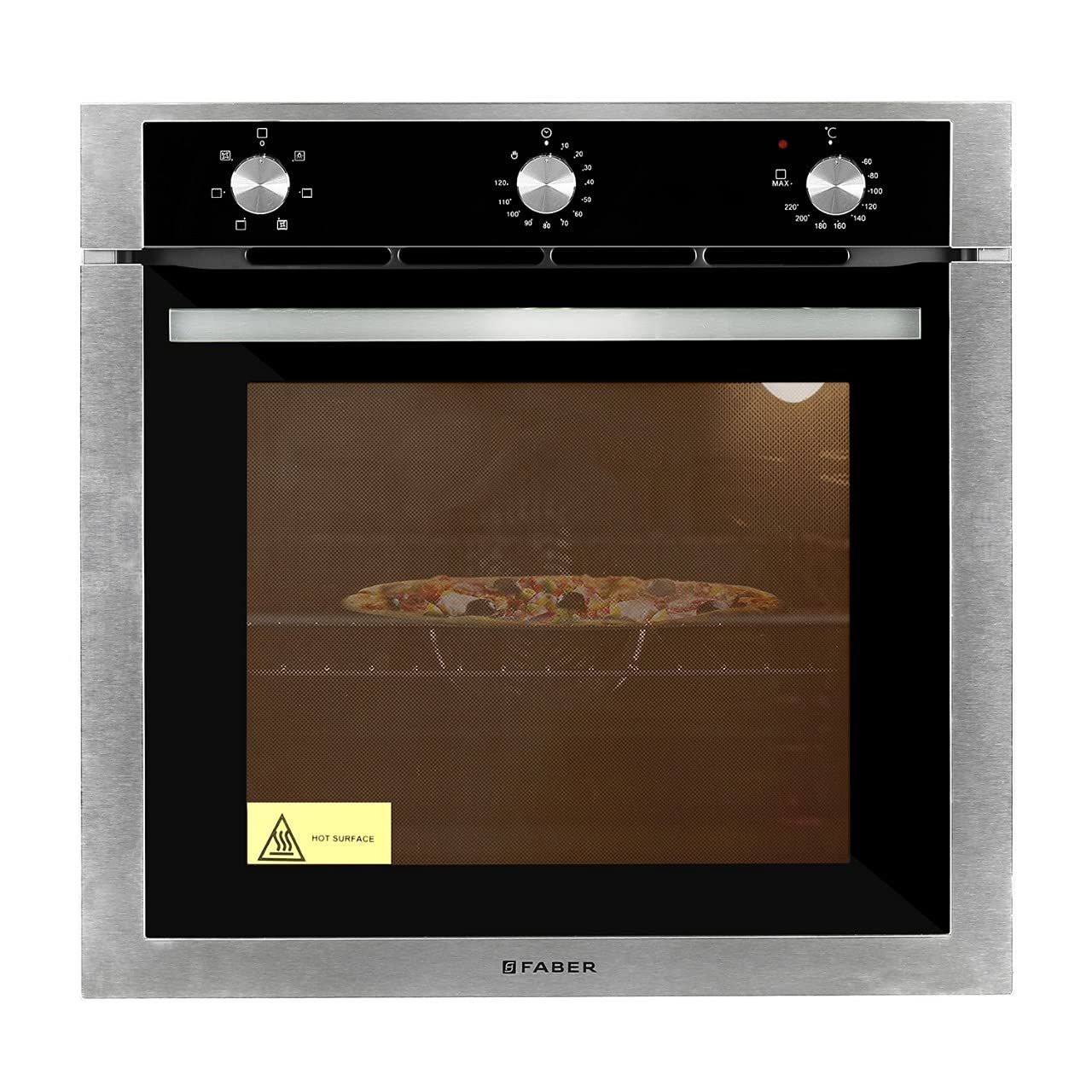Faber 80L Built-in Oven | 4 Functions–Light, Grill,Conventional, Fan with Bottom Heat | A+ Energy Rating |3-Layer Cool Touch Glass Door |Easy Clean Interior | Large Capacity for Big Meals FBIO 80L 4F Faber 80L Built-in Oven | 4 Functions–Light, Grill,Con