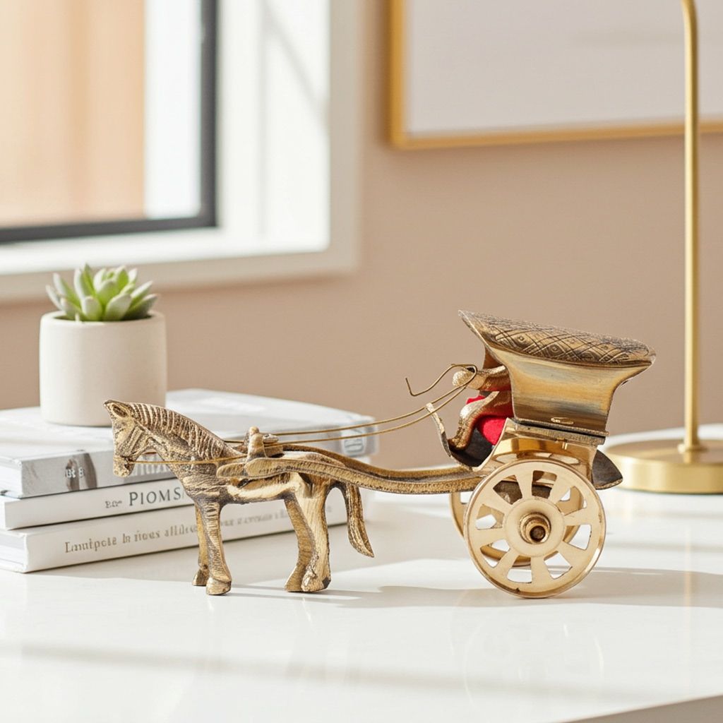Handcrafted Brass Horse Cart Statue For Home & Gift Purpose, Height : 3 Inch (ZMAS367 C)