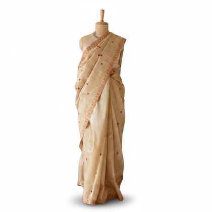 Elegant Embroidered Beige Silk Saree