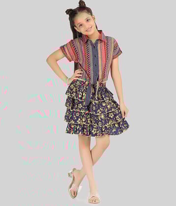 Being Naughty Pack of 1 Girls Polyester Top With Skirt ( Blue )