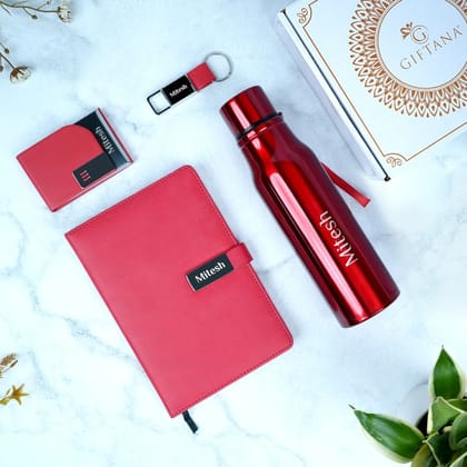 Unique Personalized Gift - Diary, Bottle, Card Holder & Keychain Set