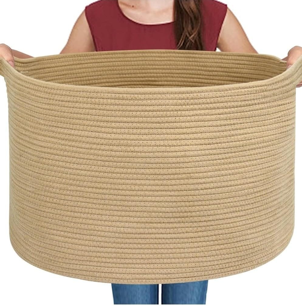 Generic Cotton Pack Of_1 14x12 Inch Storage Basket For Clothes With Out Lid (Beige)-PID66388