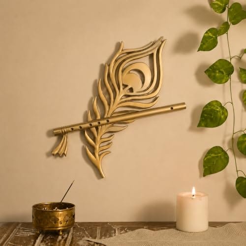 Wall Art for Home with Brass Tone, Vibrant Aesthetic Handcrafted Metal Artwork, Elegant Peacock Design Decor,