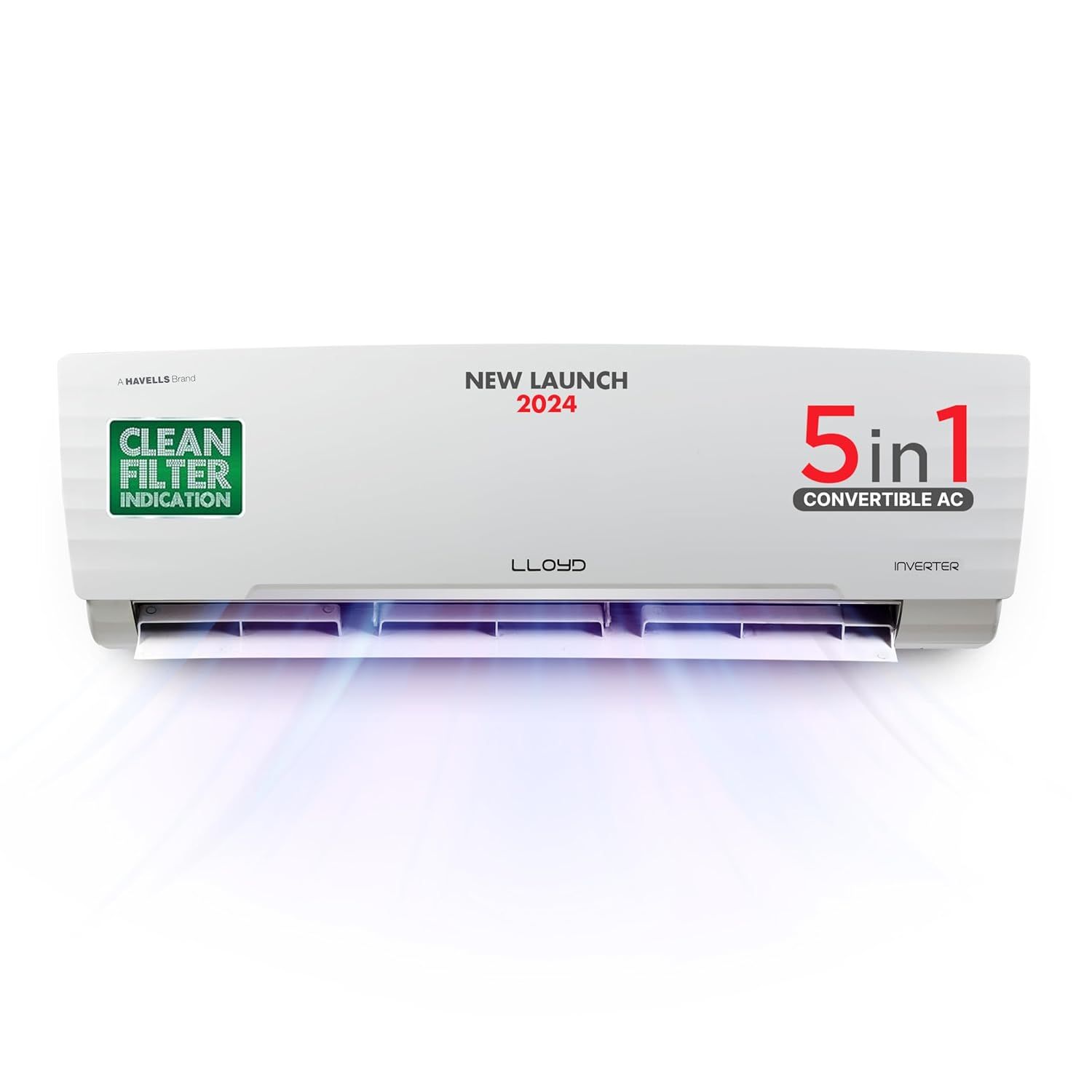 Lloyd 1.5 Ton 3 Star Inverter Split AC (5 in 1 Convertible, Copper, Anti-Viral + PM 2.5 Filter, 2023 Model, White with Chrome Deco Strip, GLS18I3FWAGC) Lloyd 1.5 Ton 3 Star Inverter Split AC (5 in 1 Convertible, Copper, Anti-Viral + PM 2.5 Filter, 2023 M