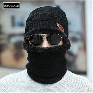 Fashlook Acrylic Wool Black Casual Winter Cap