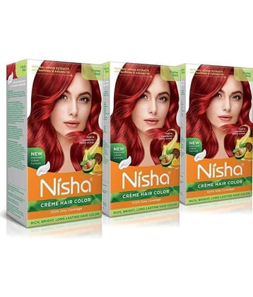 Nisha Creme Hair Color Flame Red 150g Pack of 3, Permanent Hair Colour, 100% Grey Coverage, Long Lasting Hair Colour