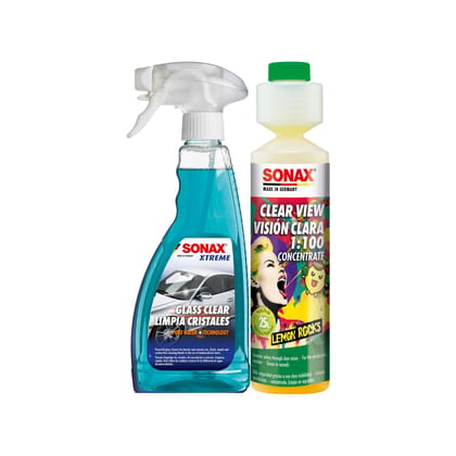 SONAX Xtreme Glass Clear & Lemon Rocks Clear View | Windshield Washer Fluid Concentrate | Ideal for Insect & Tough Dirt Removal | Windscreen Cleaning Spray | Indoor & Outdoor Use Kit