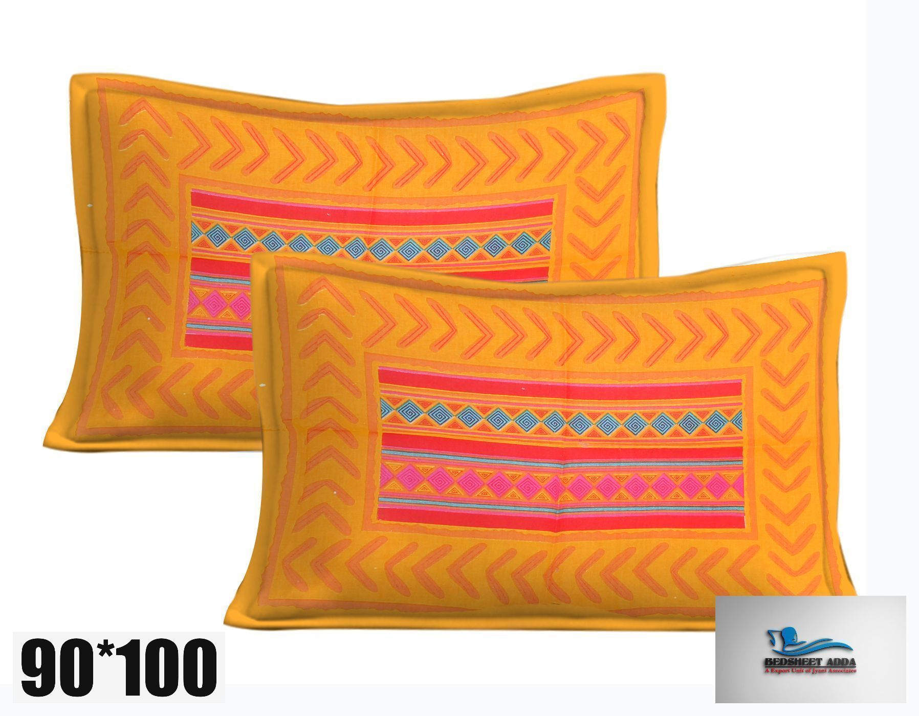 2001-Bedsheet Adda-Pure Cotton Jaipuri Printed Double Bedsheet With 2 Pillow Covers-ORANCE