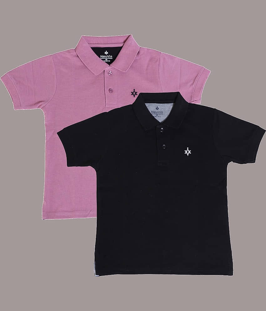 NEUVIN Pack of 2 Boys Cotton Blend Polo T-Shirt ( Multi Color )