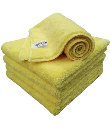 SOFTSPUN Microfiber High Loop Cleaning Cloths, 40x60 cms 5 pcs Towel Set 380 GSM (Yellow). Thick Lint & Streak-Free Multipurpose Cloths.