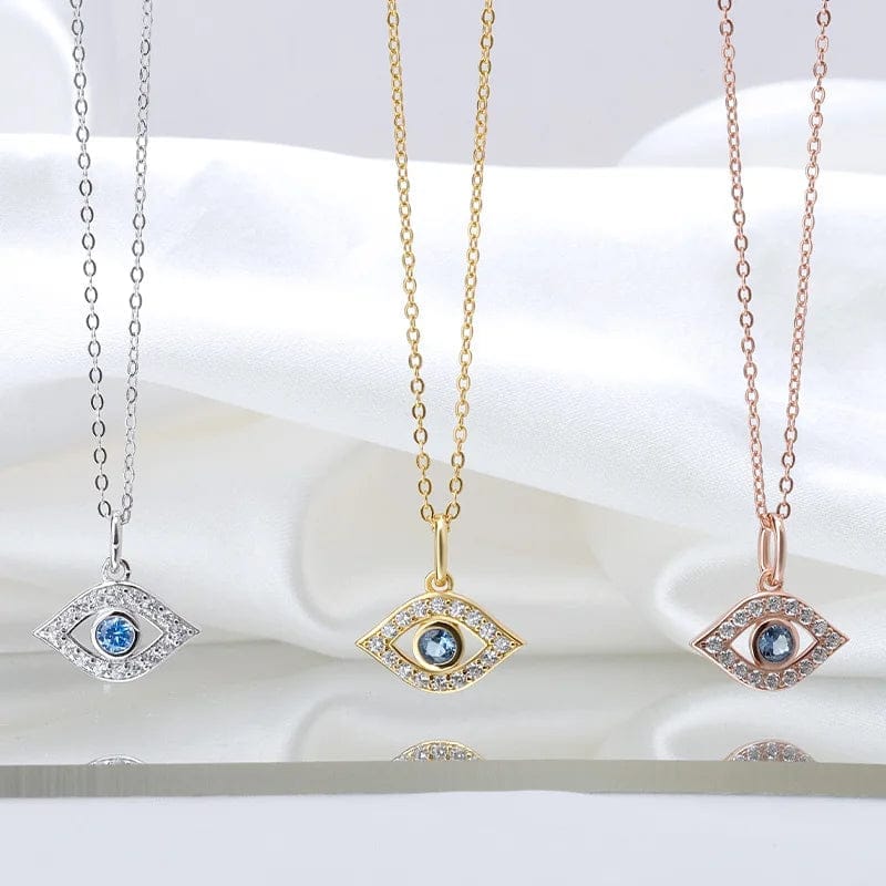 925 Sterling Silver 18K Rhodium White Rose Gold Plated Dainty Zirconia Link  Choker Chain Evil Eye Necklace For Women