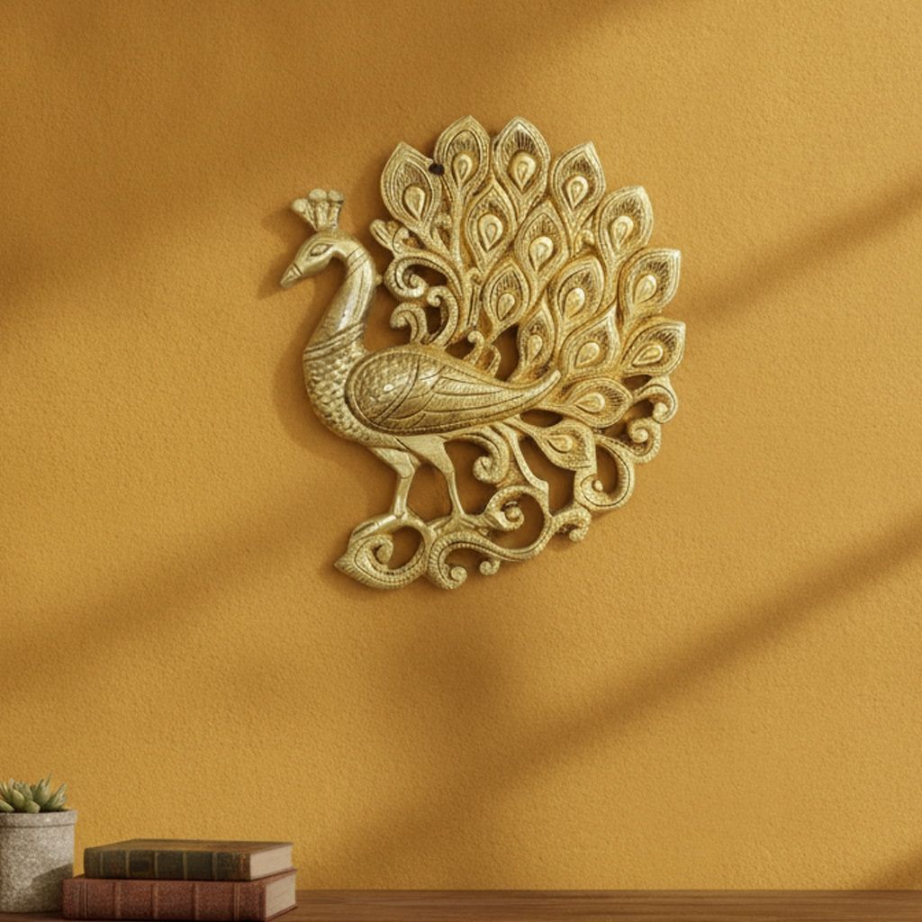Brass Peacock Wall Statue | Peacock Wall Hanging | Brass Bird Wall Art for Home Decor, Height : 5 Inch (BSMAS1954 B)