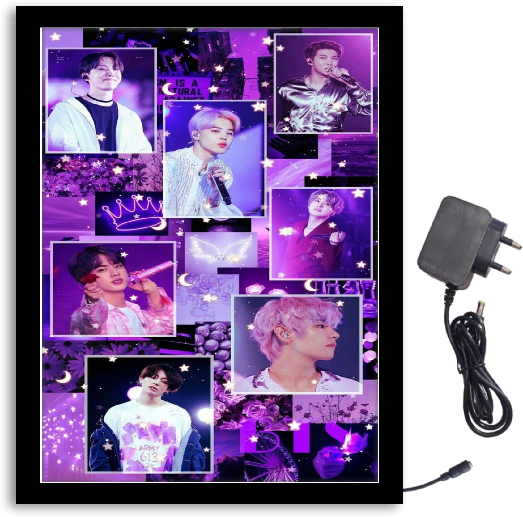 NOKKES bts With Team Blue Light Photo Frame 8X10 inch Led Light photo Frame With Light Adaptor Led Light Photo Frame Black Color Photo Frame_AQW128