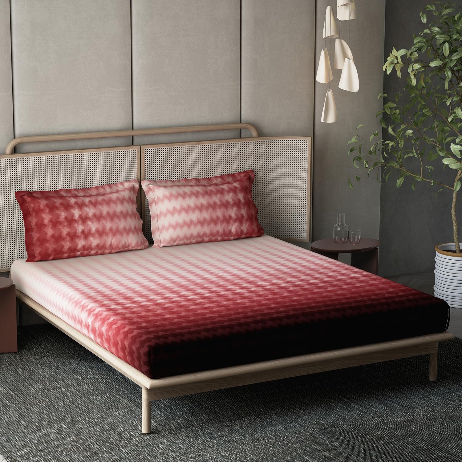DDECOR - Esteem Ombre Collection 100% Cotton Abstract Pattern 210TC Super King |274 CM X 274 CM| with 2 Pillow Covers - Red