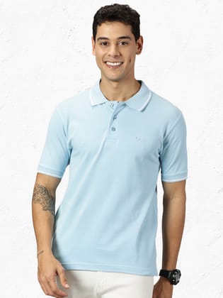 Pure Cotton Ice Blue Solid Polo Pure Cotton Ice Blue Solid Polo
