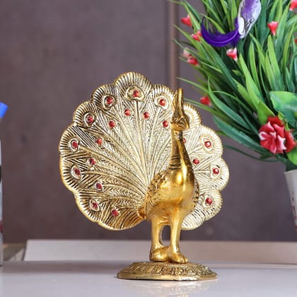 DreamKraft Peacock Metal Statue,Gold Plated Peacock Showpiece Idol for Home Decorative