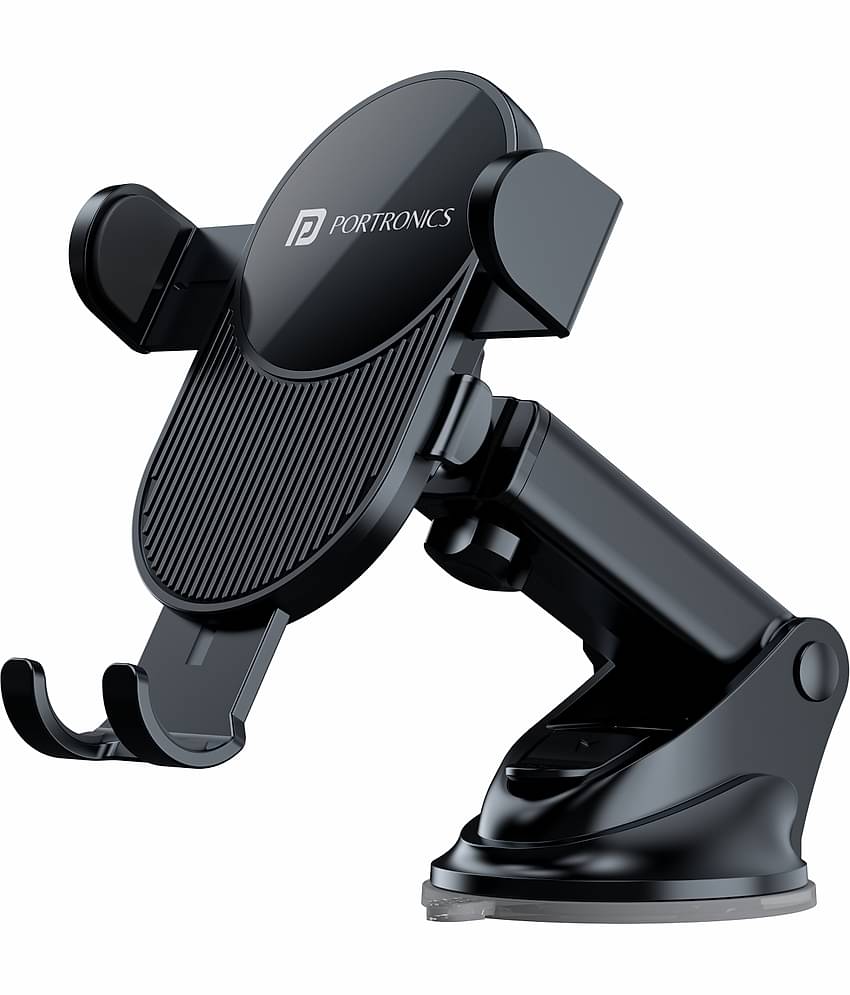 Portronics Clamp M3 Adjustable Car Mobile Phone Holder Stand for Dashboard & Windshield, 360degree Rotational, Strong Suction Cup, Compatible with 4 to 6 inch Devices(Black)