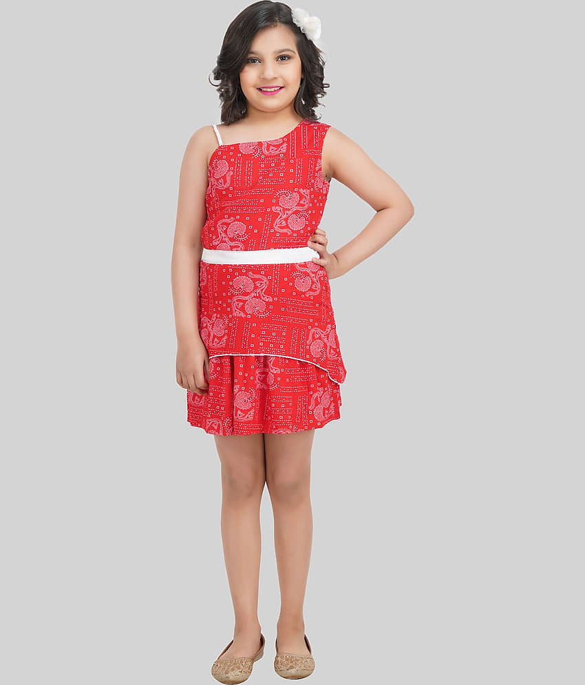 Being Naughty Rayon A-line Dress For Girls ( Pack of 1 , Red )