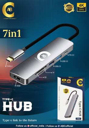 ABC Mport 52 USB C Hub Dock (7-in-1), Multiport Adapter with 4K HDMI, 60 W PD Charging, USB 3.0/2.0 & USB Type-C Data Ports at up to 10 Gbps, microSD & SD Card Reader for Laptops(Grey)