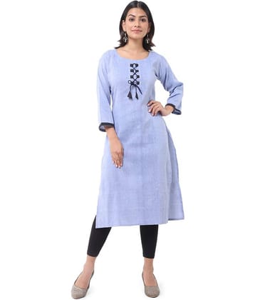 DESHBANDHU DBK - Blue Cotton Women's Straight Kurti ( Pack of 1 )