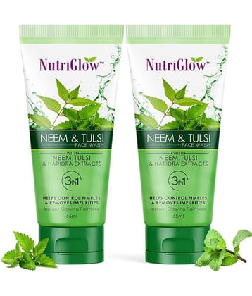 Nutriglow Neem & Tulsi Face Wash With Aloe Vera Extract For Cleanser, Pimple Care Solution, 65ml Each, (Pack of 2)