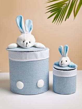 VON CASA Multi Purpose 2Pcs Round Fabric Basket - Bunny Face Design