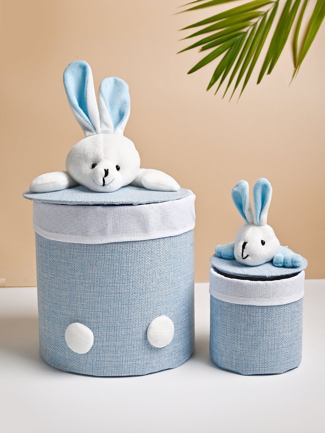 VON CASA Multi Purpose 2Pcs Round Fabric Basket - Bunny Face Design