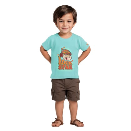 Boys T shirt Cotton Biscay Green Rock Star
