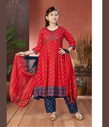 Aarika Girls Cotton Blend Kurta and Pant Set ( Pack of 1 , Red )
