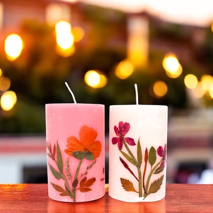 Lotus and Rose Scented Eco-friendly Soy Wax Pillar Candles-Set of 2 - Lavender