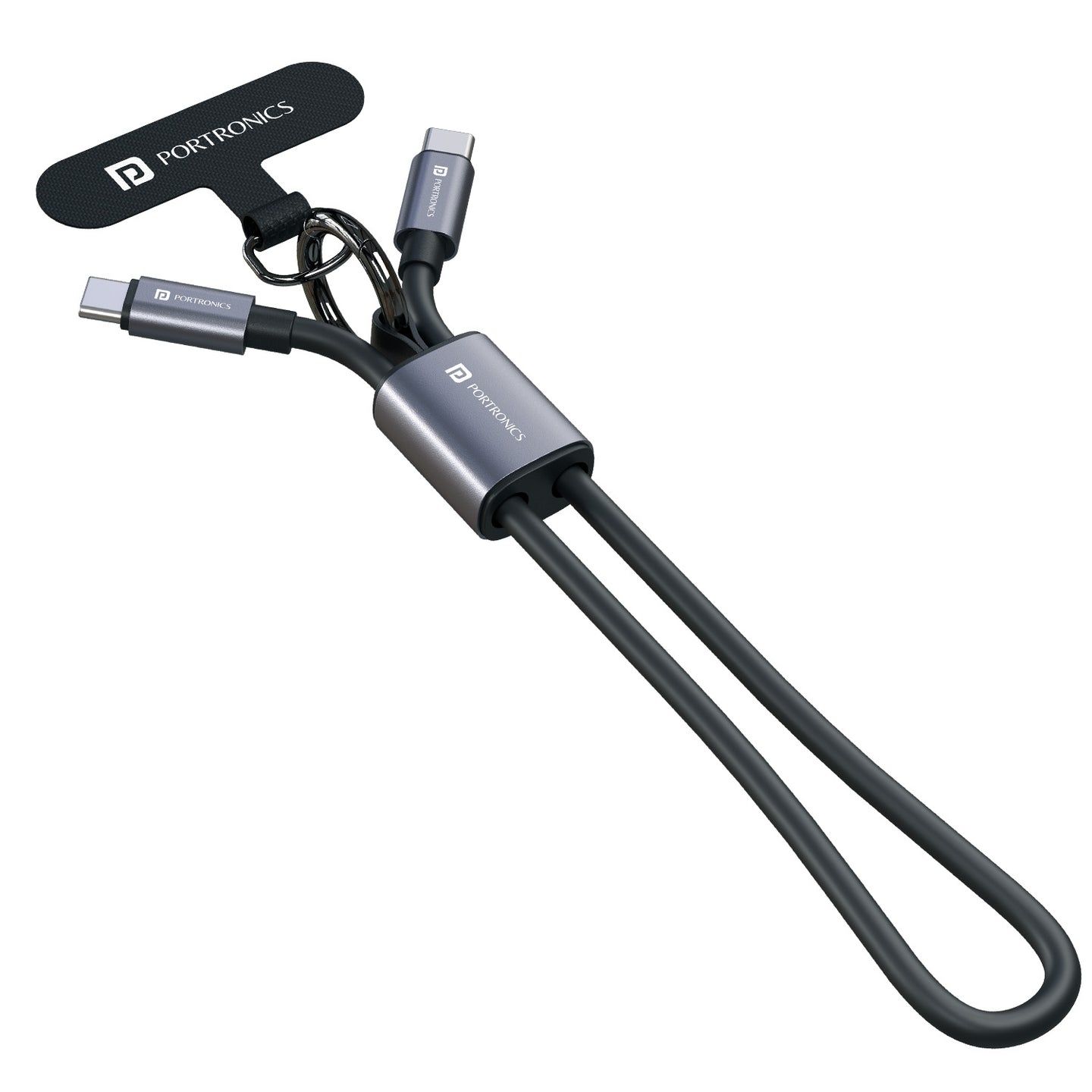 Portronics Velin 60W Type-C to Type-C Fast Charging Cable with Organizer Strap & Keychain, 60W Max Output, Premium Silicon Cable, Built-In Cable Organizer Strap - Black