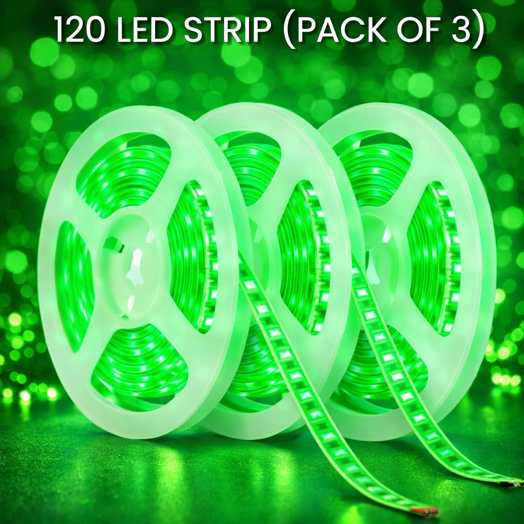 SPARKWORLD 5 Meter Green LED Strip Light (Pack of 3) Flexible Waterproof Decorative Strip for Home, Diwali, Balcony, and Outdoor Use