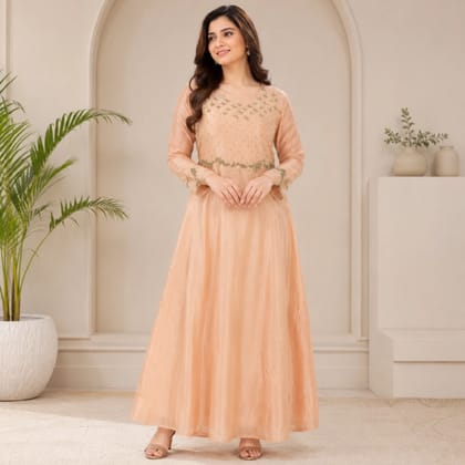 Peach Elegance Embroidered Anarkali Gown